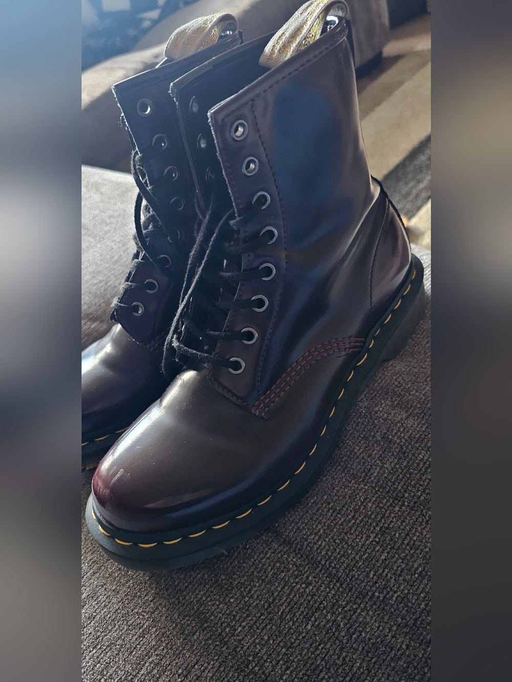 Dr. Martens Women's Cherry/Black Leather Lace-Up Combat Boots